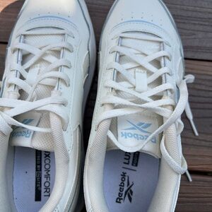 Reebok White Sneakers with Light Blue Logo Accents